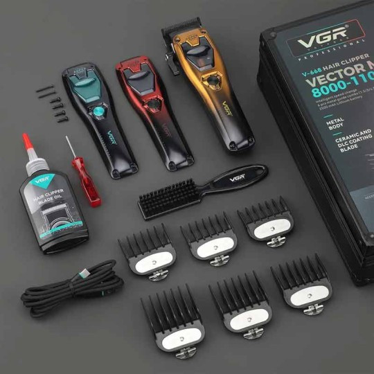 ماشین اصلاح وی جی آر مدل V-668 با تیغه سرامیک و 18 ماه