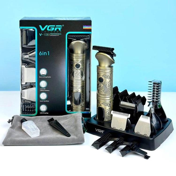 ماشین اصلاح 6 کاره ضد اب وی جی ار مدل VGR V-106 کیفیت عالی ریش تراش شیور خط زن حجم زن موزر