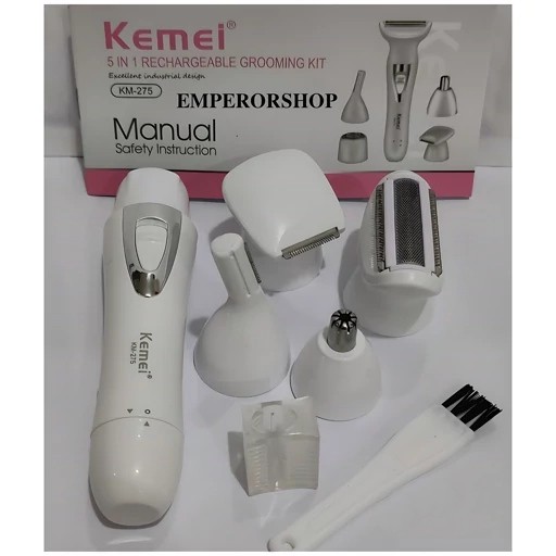 ست اصلاح 5 کاره کیمی مدل Kemei Km-275 اصل کاملترین موزن و شیور اصلاح صورت و بدن موزن ماتیکی و بادیگروم بانوان و آقایان