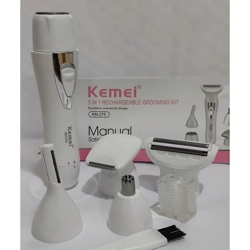 ست اصلاح 5 کاره کیمی مدل Kemei Km-275 اصل کاملترین موزن و شیور اصلاح صورت و بدن موزن ماتیکی و بادیگروم بانوان و آقایان