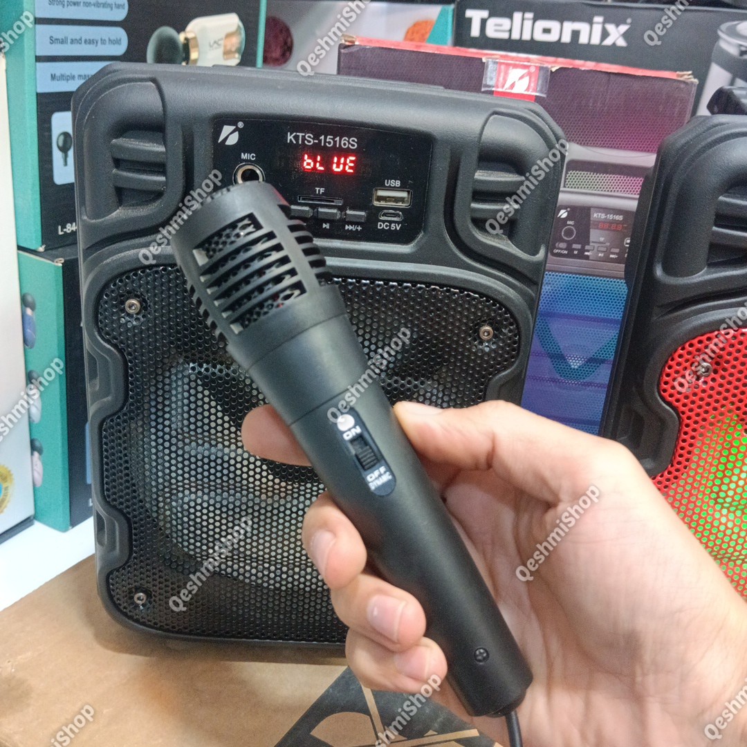 اسپیکر شارژی بلوتوثی کارائوکه مدل KTS-1516S به همراه میکروفون اسپیکر قابل حمل 6.5 اینچ