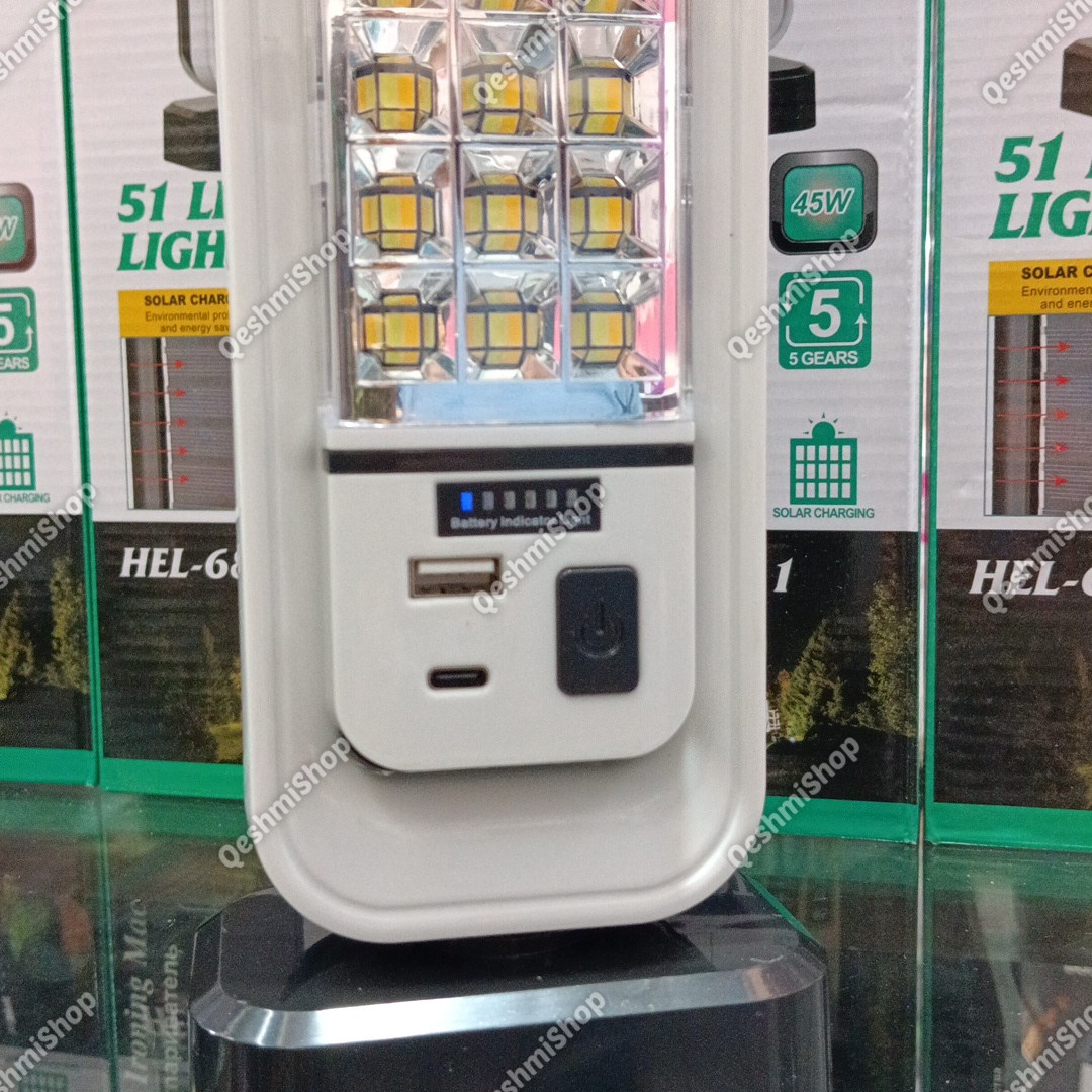 چراغ شارژی خورشیدی مدل HEL-6889T باتری 3000 میلی آمپر لیتیوم یون