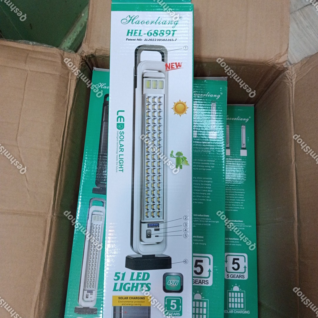 چراغ شارژی خورشیدی مدل HEL-6889T باتری 3000 میلی آمپر لیتیوم یون