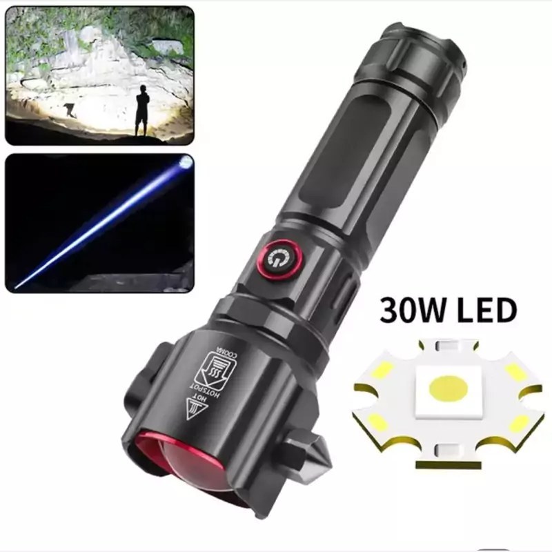 چراغ قوه پرقدرت چندمنظوره مدل BCT-BRIGHT BCT-8914 با چکش ایمنی، کاتر، نور COB، بزرگنمایی، ضد آب، ساخته شده از آلومینیوم