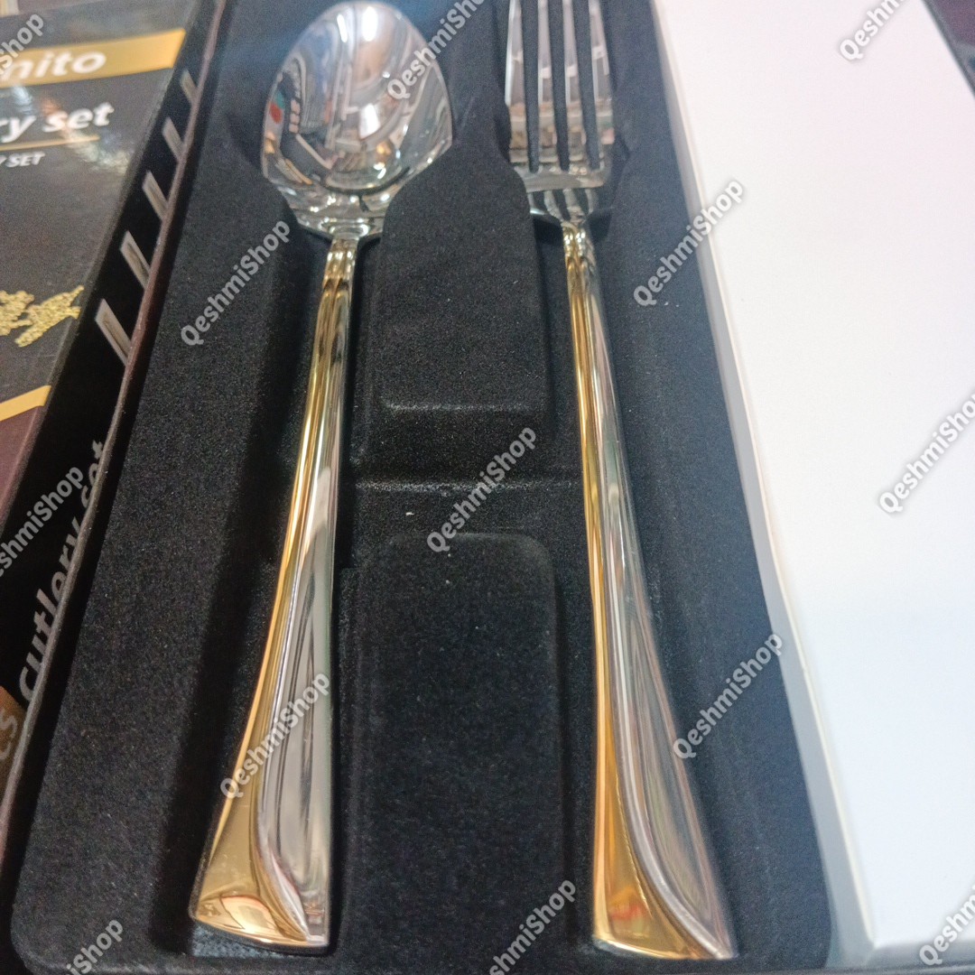 سرویس قاشق و چنگال 12 پارچه 6نفره استیل بونیتو Bonito طرح لوکس دو رنگ طلایی و نقره ای