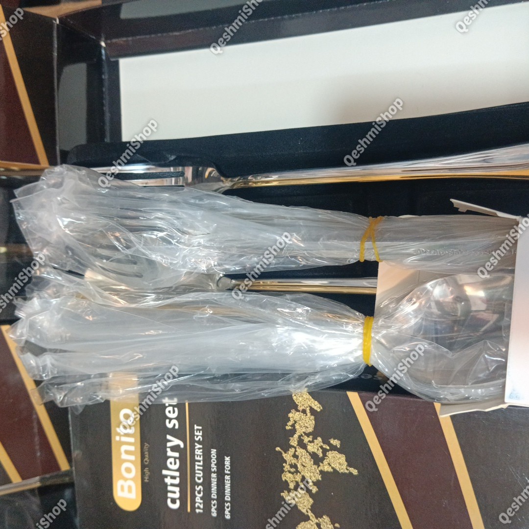 سرویس قاشق و چنگال 12 پارچه 6نفره استیل بونیتو Bonito طرح لوکس دو رنگ طلایی و نقره ای