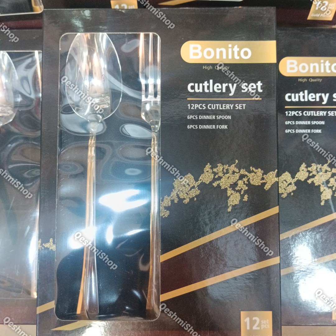 سرویس قاشق و چنگال 12 پارچه 6نفره استیل بونیتو Bonito طرح لوکس دو رنگ طلایی و نقره ای
