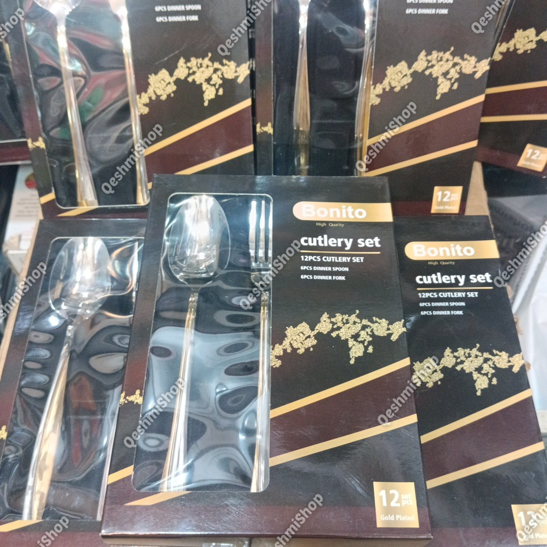 سرویس قاشق و چنگال 12 پارچه 6نفره استیل بونیتو Bonito طرح لوکس دو رنگ طلایی و نقره ای