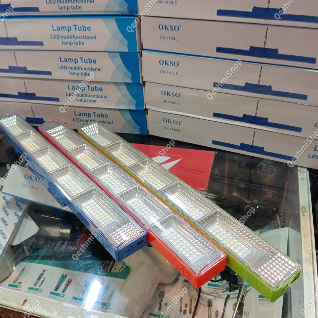 چراغ شارژی مگنتی چراغ خطی اکسو OKSO مدل OK-1189-5 دارای سه وضعیت نوردهی سفید، آفتابی، نچرال موجود در فروشگاه قشمی شاپ