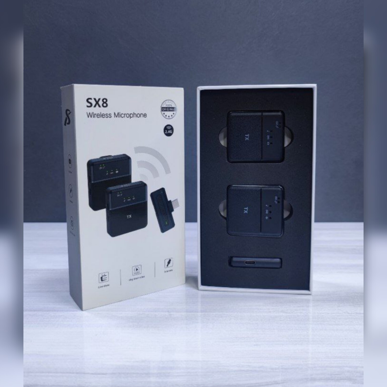 میکروفون یقه ای مدل SX8 دو میکروفون ضبت صدا با جزئیات عالی قابلیت حذف نویز محیط دوام شارژ