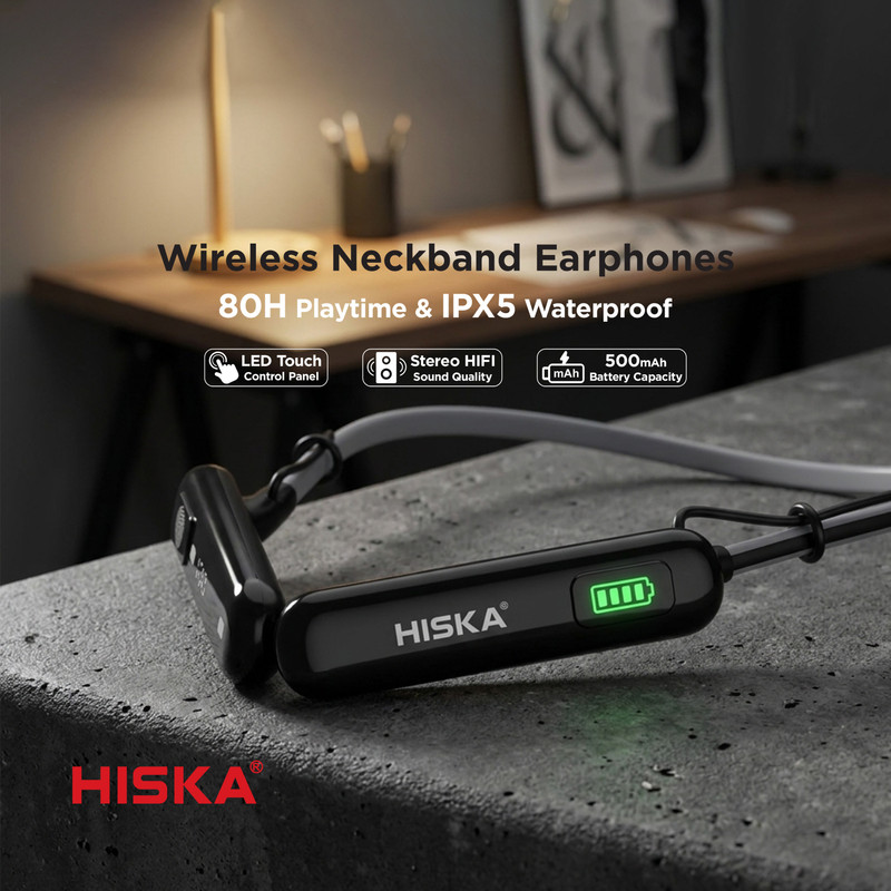هدفون بلوتوثی گردنی بیسیم هیسکا مدل FX-602، درایور 12 میلیمتری، کیفیت صدای Stereo HiFi، نویز کنسلینگ میکروفون ENC، شارژدهی تا 60 ساعت، حالت گیمینگ Low Latency، نشانگر LED و مقاومت در برابر رطوبت و عرق