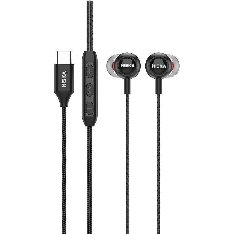 هندزفری توگوشی هیسکا مدل HK-717 RGB، با اتصال سیمی USB Type-C، درایور 10 میلی‌متری، نویز کنسلینگ بدنه و کلید مدیریت میزان صدا