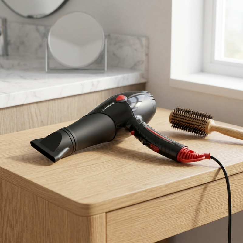 سشوار کلاسیک روزمره وگاترونیکس مدل VE-HD02 با موتور AC، توان 2200 وات، تنظیم دما و سرعت در دو حالت، مناسب برای حالتدهی چتری و همراه با متمرکزکننده باریک
