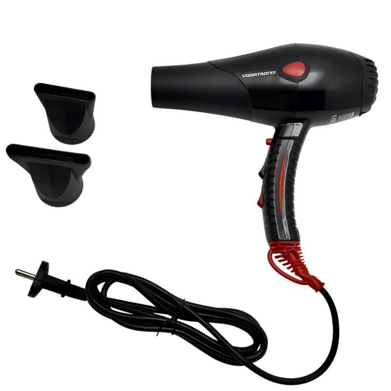 سشوار کلاسیک روزمره وگاترونیکس مدل VE-HD02 با موتور AC، توان 2200 وات، تنظیم دما و سرعت در دو حالت، مناسب برای حالتدهی چتری و همراه با متمرکزکننده باریک