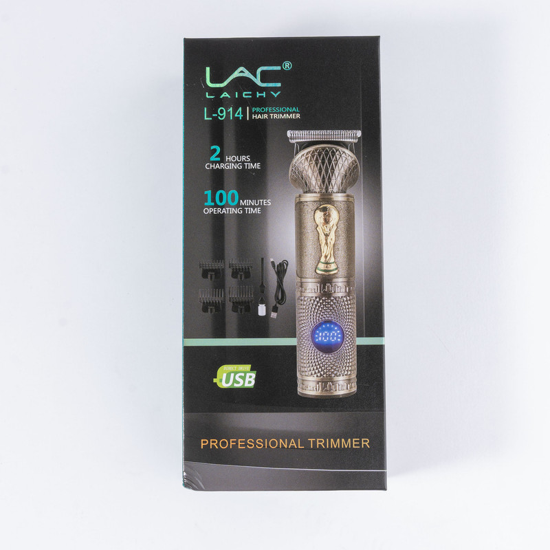 ماشین اصلاح موی سر و صورت لایچی مدل L-914، اصلاح به صورت صفر زن، خط زن، عملکرد توربو، نمایش وضعیت باتری، منبع انرژی با کابل USB، تکنولوژی اصلاح به صورت تریم، مدت زمان شارژ 120 دقیقه و مدت زمان استفاده پس از شارژ 100 دقیقه، بههمراه کابل شارژ USB