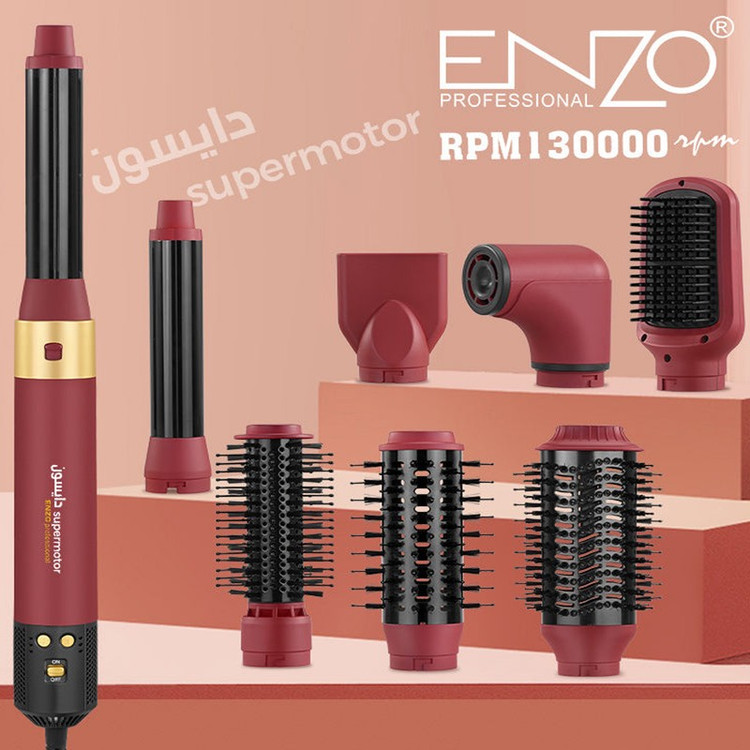 سشوار برس دار حالت دهنده انزو پروفیشینال مدل En-6223 با قدرت 1500 وات، تنظیم دما در سه حالت، تنظیم سرعت دو سرعته، کاه...