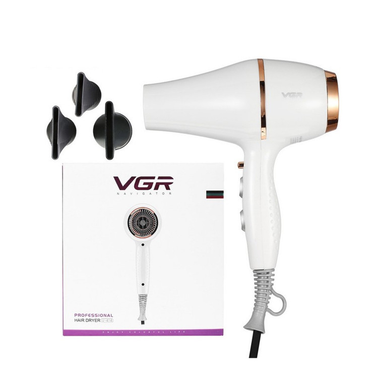 سشوار حرفه ای 2200 وات وی جی ار مدل V-414، موتور AC، وزن 802 گرم، المنت سرامیک تورمالین، دارای سری متمرکز کننده باریک...