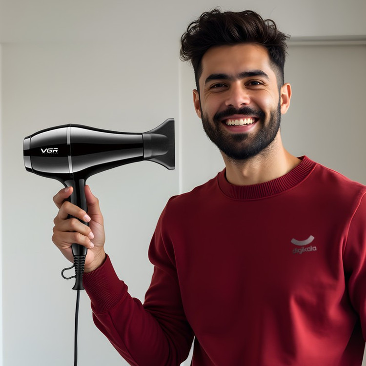 سشوار حرفه ای 2200 وات وی جی ار مدل V-414، موتور AC، وزن 802 گرم، المنت سرامیک تورمالین، دارای سری متمرکز کننده باریک...
