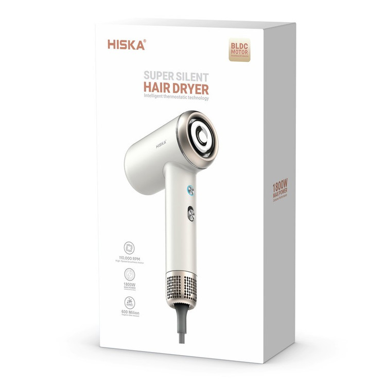 سشوار حرفه ای هیسکا مدل H5256 با موتور BLDC 110,000 دور در دقیقه، توان 1800 وات، فناوری یون منفی، کنترل هوشمند دما، ت...