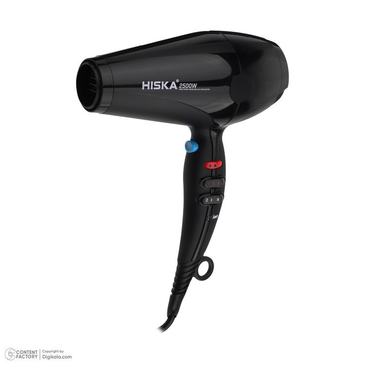سشوار حرفه ای هیسکا مدل H5261 با موتور AC پرقدرت 2500 وات، فناوری تولید یون، دکمه باد سرد، تنظیم دما در چهار حالت، کن...