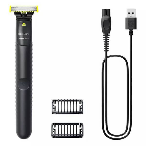 ماشین اصلاح موی صورت فیلیپس مدل QP1424.10 شارژی با تکنولوژی OneBlade، ضدآب، قابل استفاده خشک و مرطوب، تیغه استیل ضد ز...