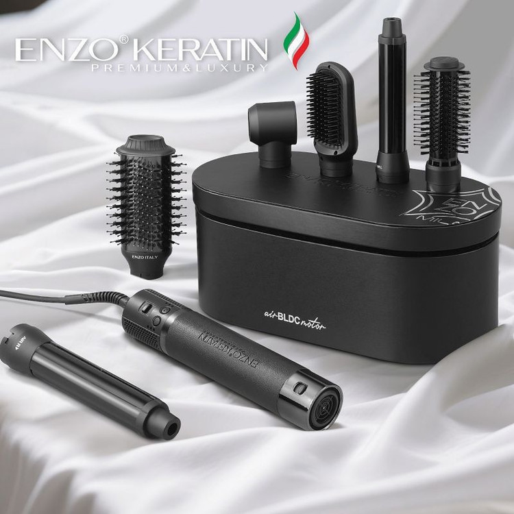 سشوار برس دار حالت دهنده حرفه ای انزو پروفیشینال مدل KERATIN B1 با موتور BLDC، توان 1400 وات، فناوری گرمایش یونی و سر...