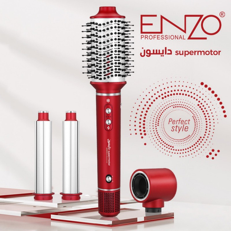 سشوار برس دار حالت دهنده انزو پروفیشینال مدل EN-6225 با توان 1500 وات، تنظیمات دما در سه حالت، تنظیم سرعت دوگانه، چها...