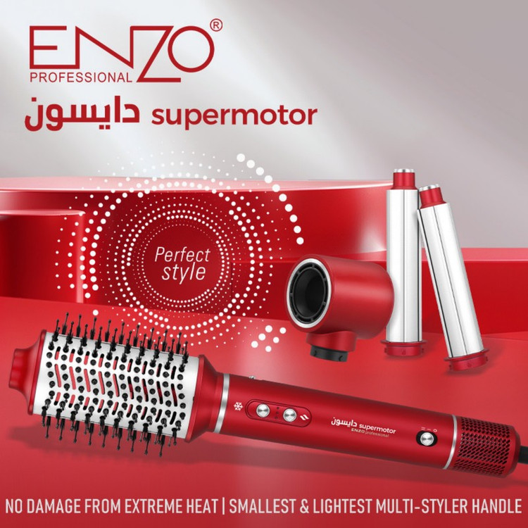 سشوار برس دار حالت دهنده انزو پروفیشینال مدل EN-6225 با توان 1500 وات، تنظیمات دما در سه حالت، تنظیم سرعت دوگانه، چها...