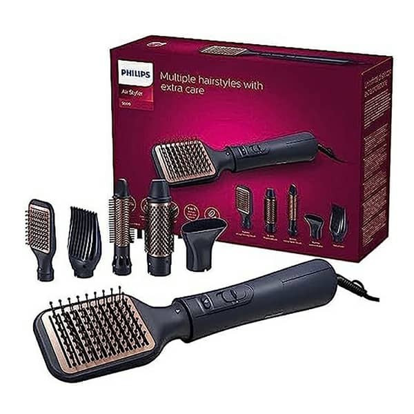 سشوار برس دار حالت دهنده 1000 وات فیلیپس مدل BHA530، موتور DC، وزن 400 گرم، دارای سری شانه دار، سری برس دار گرد باریک...