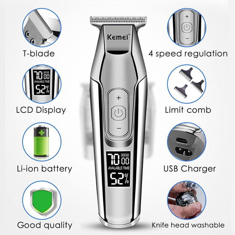 ماشین اصلاح موی سر و صورت کیمی مدل KM-5027 Professional با تیغه تیتانیوم پیشرفته، باتری لیتیوم یون 1400 میلی آمپر، شا...