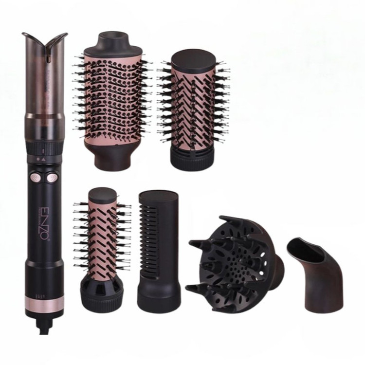 سشوار برس دار چرخشی انزو پروفیشینال مدل EN-760 7in1 با توان 1500 وات، موتور DC براشلس، تنظیمات دما و سرعت دو حالته، ت...