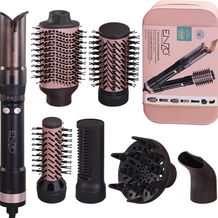 سشوار برس دار چرخشی انزو پروفیشینال مدل EN-760 7in1 با توان 1500 وات، موتور DC براشلس، تنظیمات دما و سرعت دو حالته، ت...