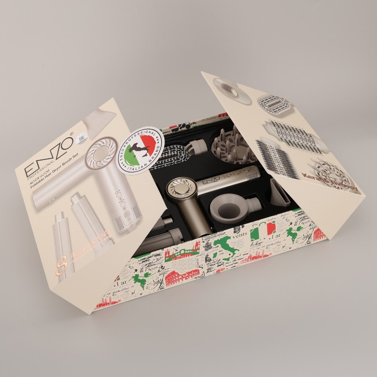 سشوار حرفه ای برس دار انزو پروفیشینال مدل EN-6208 با توان 1500 وات، موتور BLDC، تنظیم دما و سرعت سه حالته، 8 سری متنو...