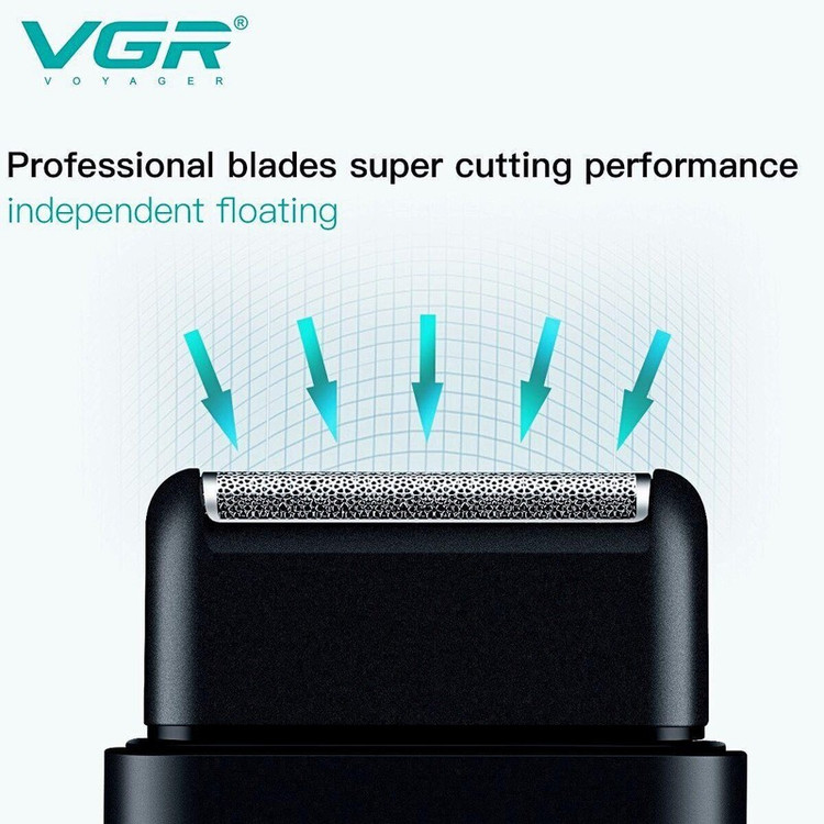 ماشین اصلاح موی صورت وی جی آر مدل V-390 با تیغه استیل ضد زنگ، تکنولوژی شیو فویلی، باتری قابل شارژ با 45 دقیقه زمان اس...