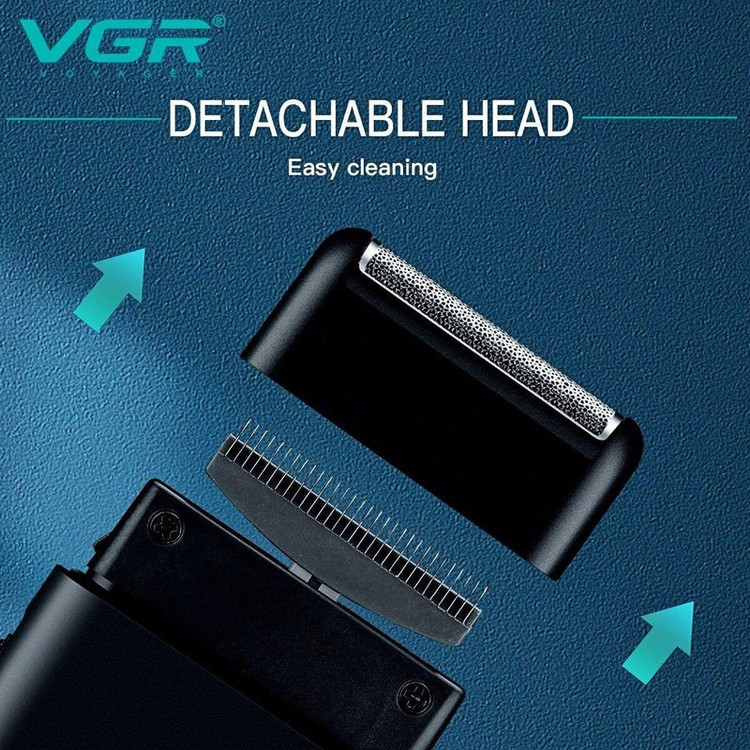 ماشین اصلاح موی صورت وی جی آر مدل V-390 با تیغه استیل ضد زنگ، تکنولوژی شیو فویلی، باتری قابل شارژ با 45 دقیقه زمان اس...