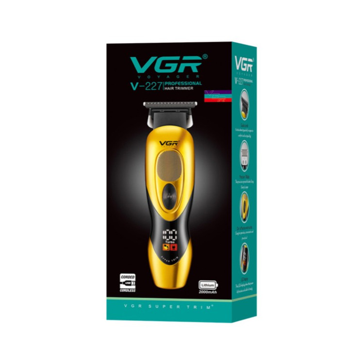 ماشین اصلاح موی سر و صورت وی جی ار مدل V-227 با تیغه های سرامیک ضد التهاب، باتری لیتیوم یونی 2000 میلی آمپر ساعت، نما...