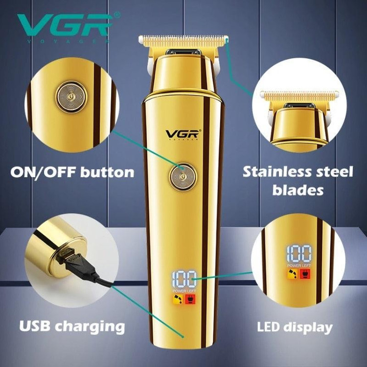 ماشین اصلاح موی سر و صورت وی جی آر مدل V-947 با تیغه استیل ضد زنگ، باتری لیتیوم یونی 2000 میلی آمپر، 500 دقیقه استفاد...