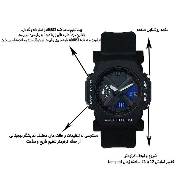 ساعت مچی عقربه ای کوارتز مردانه مدل دو زمانه کرنومتر دار موتور پمپی کد GA-2300BK