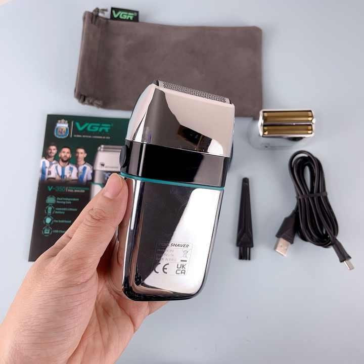 ماشین اصلاح موی صورت شارژی وی جی ار مدل V-350 با تیغه تیتانیوم، اصلاح صفر میلی متر، باتری لیتیومی 1200 میلی آمپر، نما...