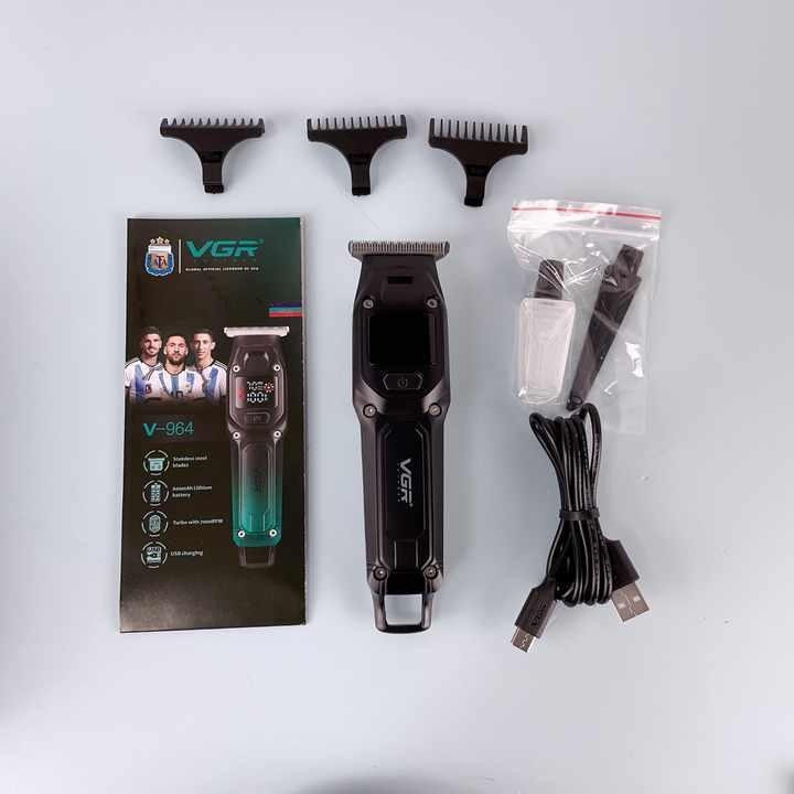 ماشین اصلاح موی سر و صورت وی جی ار مدل V-964 با تیغه کربن استیل، باتری لیتیومی 600 میلی آمپر، نمایشگر وضعیت باتری، عم...