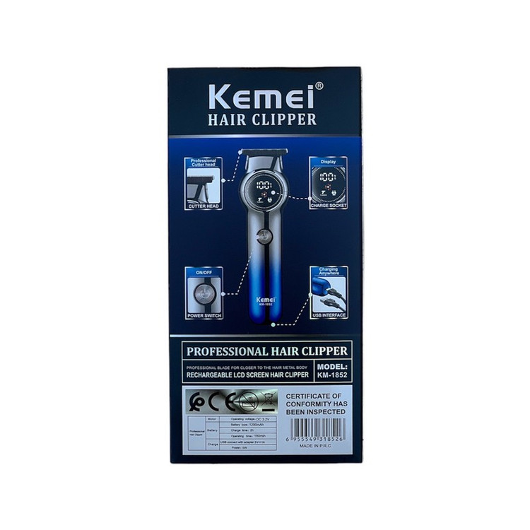 ماشین اصلاح موی صورت کیمی مدل KM-1852 با تیغه کربن استیل، قابلیت تنظیم سرعت، منبع تغذیه کابل USB، شارژ سریع 120 دقیقه...