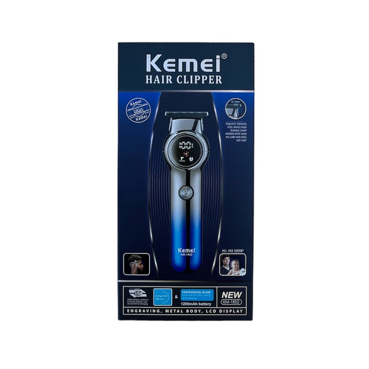 ماشین اصلاح موی صورت کیمی مدل KM-1852 با تیغه کربن استیل، قابلیت تنظیم سرعت، منبع تغذیه کابل USB، شارژ سریع 120 دقیقه...