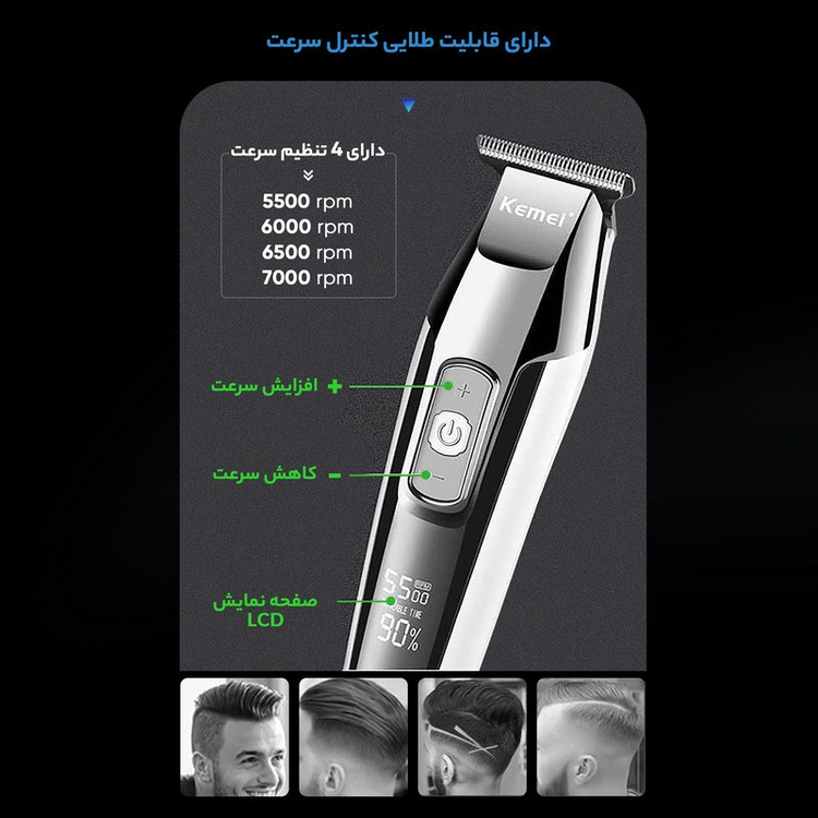 ماشین اصلاح موی صورت کیمی مدل KM-5027 با تیغه تیتانیوم پیشرفته، باتری قابل شارژ با 240 دقیقه مدت استفاده، قابلیت اصلا...