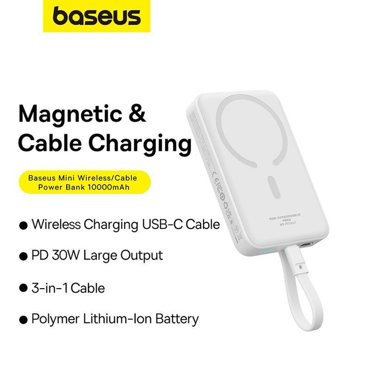 پاوربانک بی سیم 30 وات باسئوس مدل Magnetic Mini ظرفیت 10000 میلی آمپر ساعت