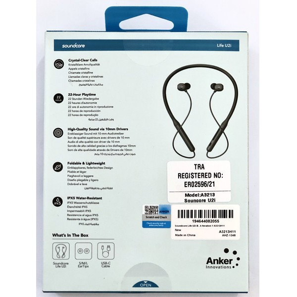 هدفون بلوتوثی گردنی انکر مدل A3213 U2i با نویز کنسلینگ میکروفون (ENC)، درگاه شارژ USB Type-C، دارای میکروفون با فناور...