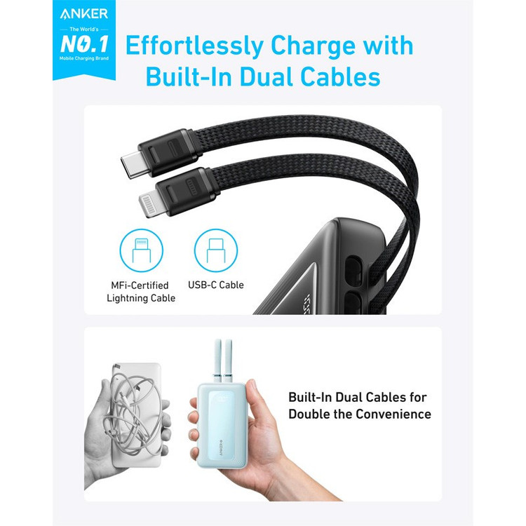 پاوربانک انکر مدل A1681 ظرفیت 20000 میلی آمپر ساعت به همراه کابل لایتنیگ و کابل USB Type-C