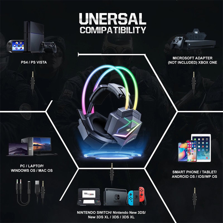هدست گیمینگ برند اونیکوما مدل X20 با نویز کنسلینگ میکروفون، درگاه شارژ USB، دارای نورپردازی RGB، طراحی ارگونومیک و پد...