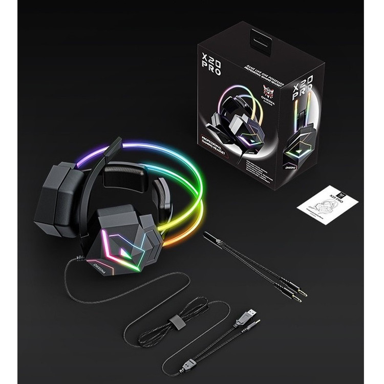 هدست گیمینگ برند اونیکوما مدل X20 با نویز کنسلینگ میکروفون، درگاه شارژ USB، دارای نورپردازی RGB، طراحی ارگونومیک و پد...