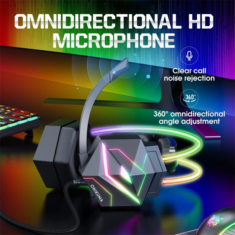 هدست گیمینگ برند اونیکوما مدل X20 با نویز کنسلینگ میکروفون، درگاه شارژ USB، دارای نورپردازی RGB، طراحی ارگونومیک و پد...
