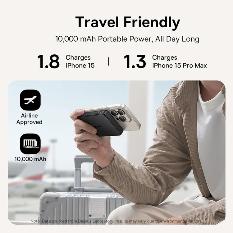 پاوربانک بی سیم 22.5 وات بیسوس مدل Airpow Qi2 Magnetic ظرفیت 10000 میلی آمپر ساعت